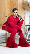 Ankle Height Red Fur Boot