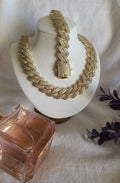 Gold Cuban Iced Out Set - Necklace & Bracelet