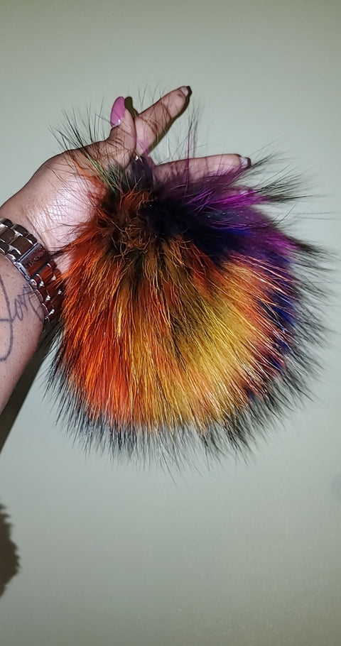 Multi Colored Large Key chain Fur Ball