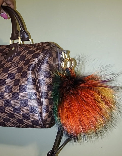 Multi Colored Large Key chain Fur Ball